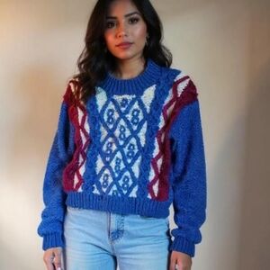 Adorence Size Large Vintage Knitted Sweater Acrylic Multicolor Blue Purple White
